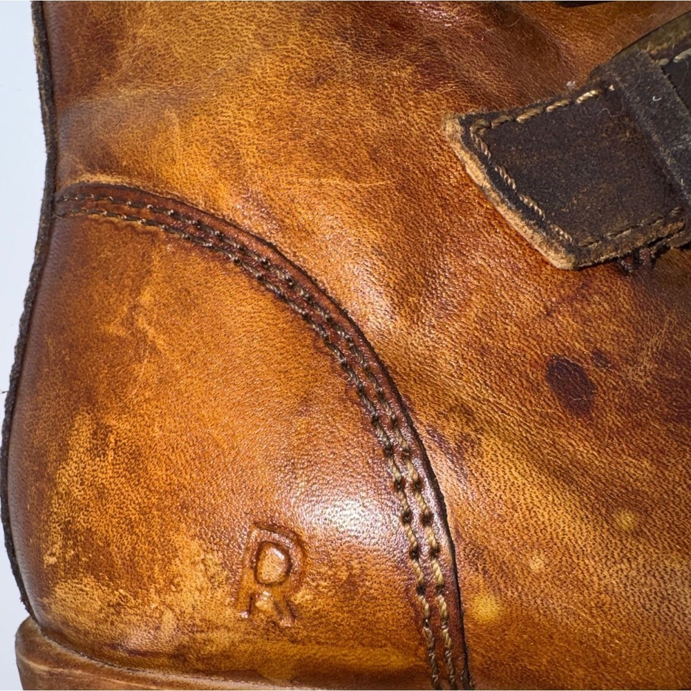BED|STU ROAN Brown Leather Boots 4 Buckle Block Heel Moto Boho Western Sz 7.5 - Picture 11 of 14